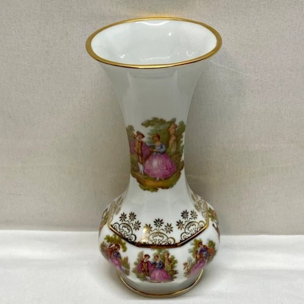 Vintage 22k Gold‎ Vase Gloria Fine Porcelain Bayreuth West Germany 8” Tall EUC